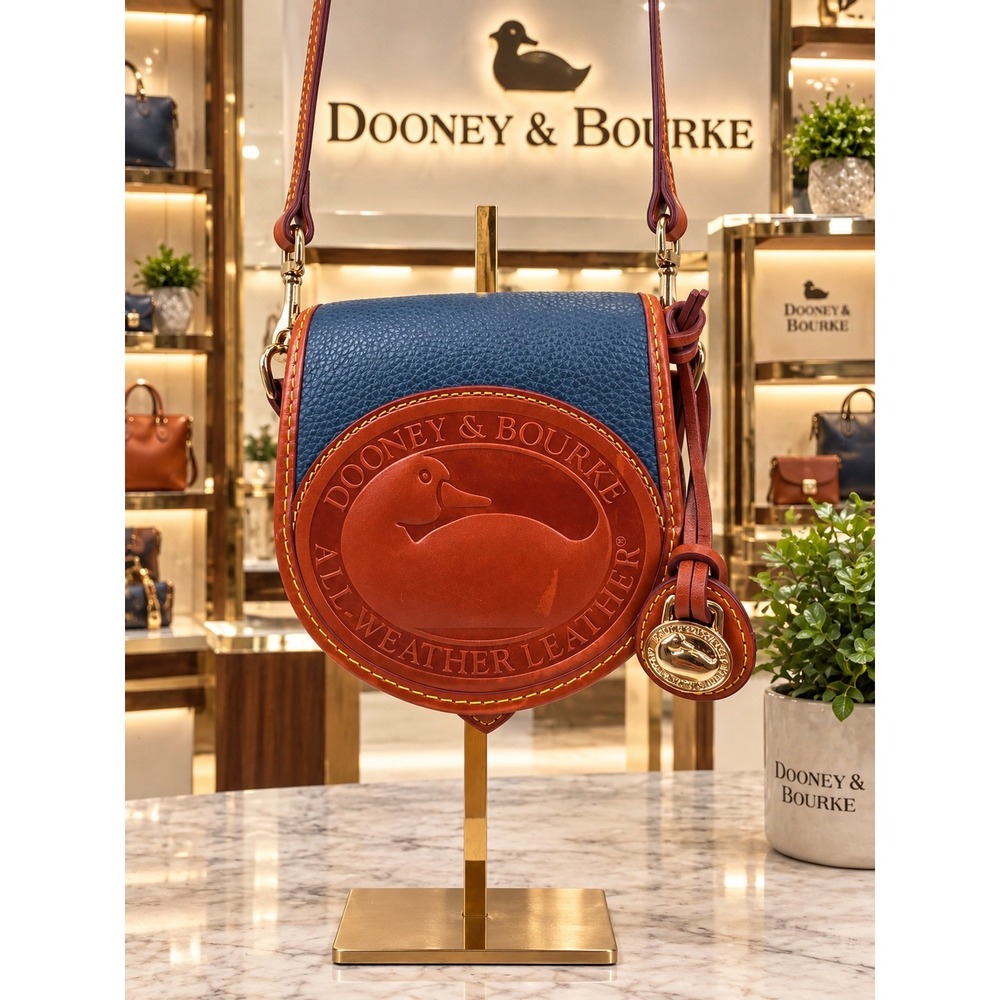 Dooney & Bourke All Weather Leather Duck Bag Blue Tan Crossbody Q150C JE